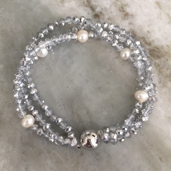 Silver Pearl Beaded Magnetic Multi Strand Bracelet - Picture 2 of 7